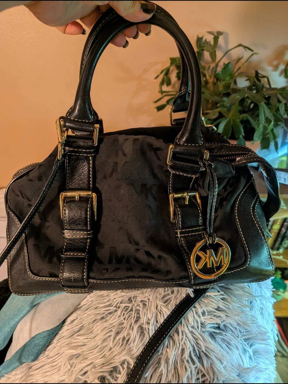 Michael Kors Black MK Signature Satchel Bag
